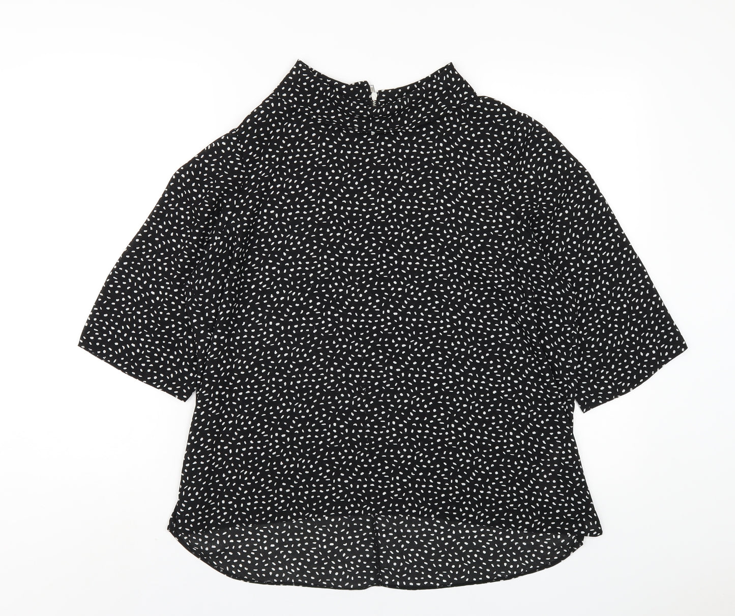 Wallis Womens Black Geometric Polyester Basic T-Shirt Size 14 Mock Neck
