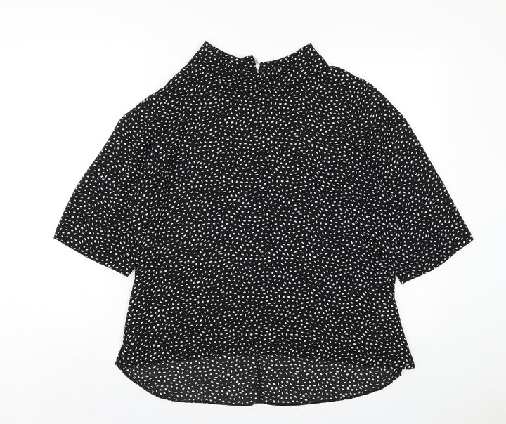 Wallis Womens Black Geometric Polyester Basic T-Shirt Size 14 Mock Neck