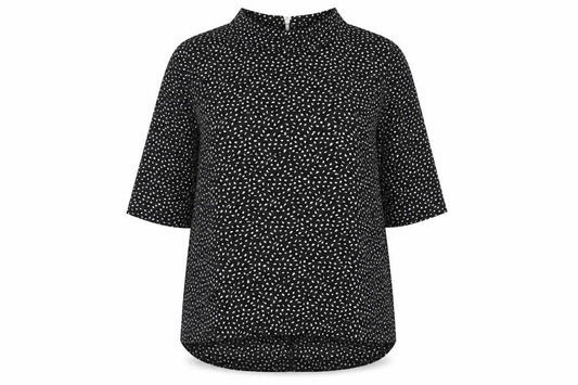 Front view of Wallis women’s black geometric polyester basic t-shirt, size UK 14, mock neck