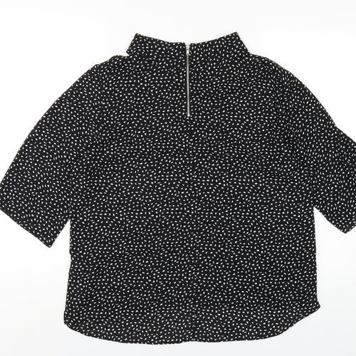 Wallis Womens Black Geometric Polyester Basic T-Shirt Size 14 Mock Neck