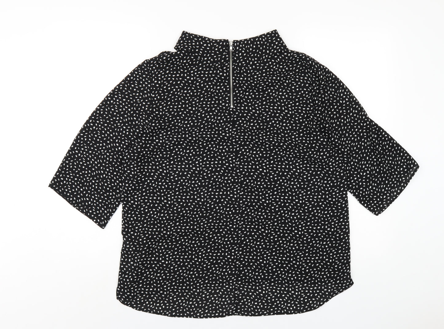 Wallis Womens Black Geometric Polyester Basic T-Shirt Size 14 Mock Neck