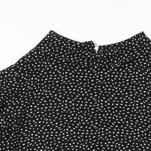 Wallis Womens Black Geometric Polyester Basic T-Shirt Size 14 Mock Neck