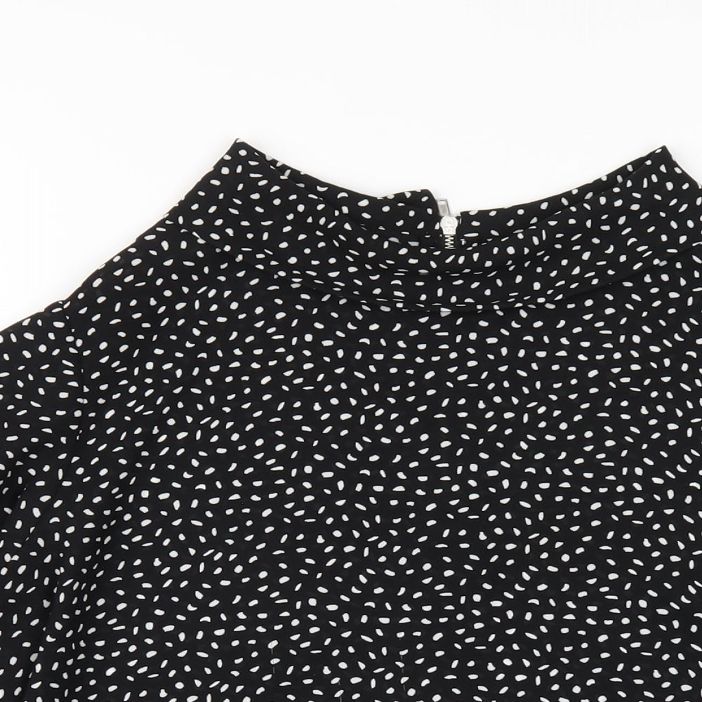 Wallis Womens Black Geometric Polyester Basic T-Shirt Size 14 Mock Neck