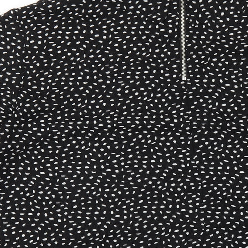 Wallis Womens Black Geometric Polyester Basic T-Shirt Size 14 Mock Neck