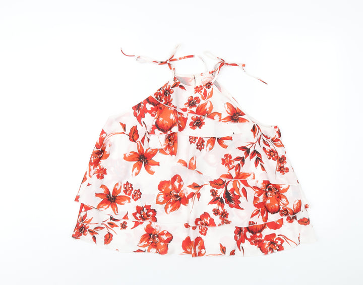 Julien Macdonald Womens White Floral Polyester Camisole Blouse Size 12 Square Neck
