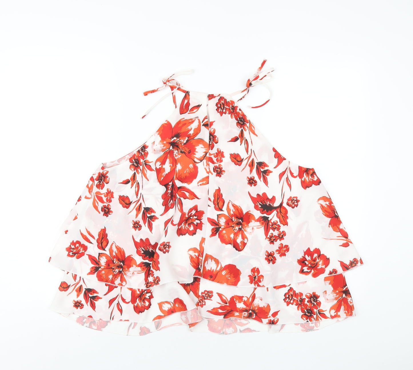 Julien Macdonald Womens White Floral Polyester Camisole Blouse Size 12 Square Neck