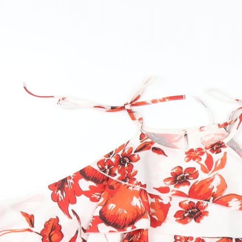 Julien Macdonald Womens White Floral Polyester Camisole Blouse Size 12 Square Neck