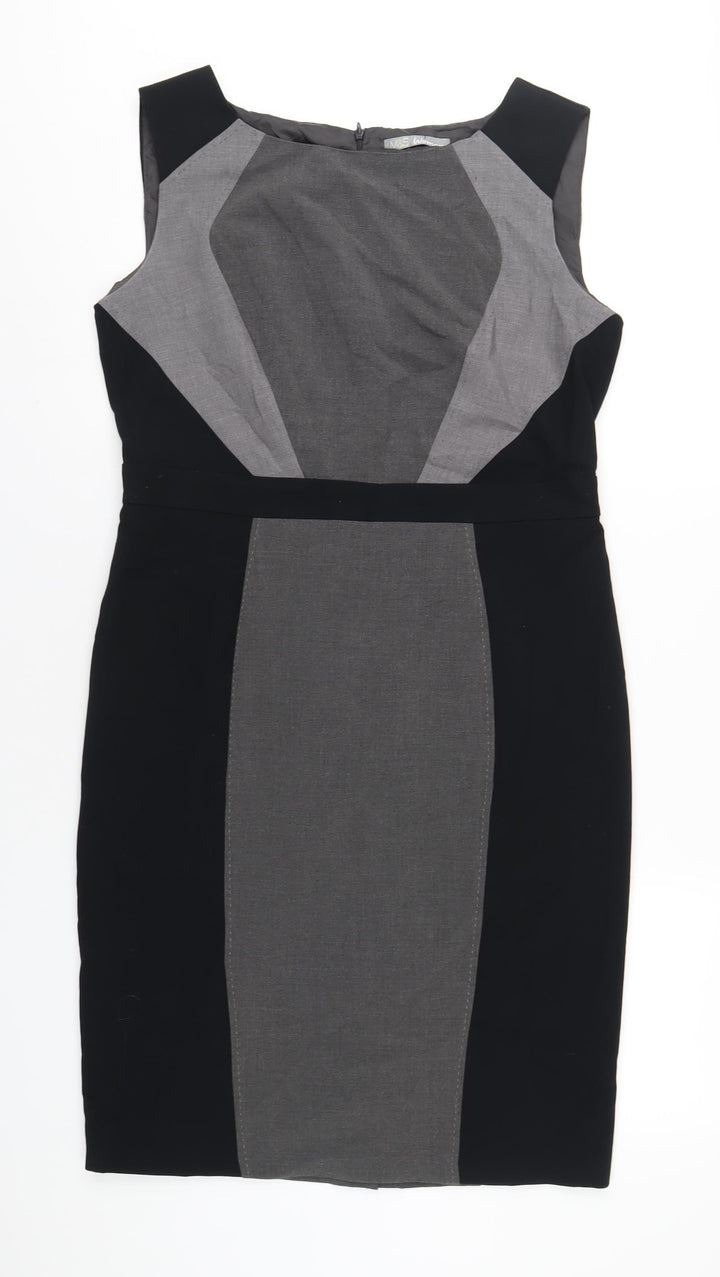 Marks and Spencer Womens Grey Polyester Pencil Dress Size 14 Round Neck Zip