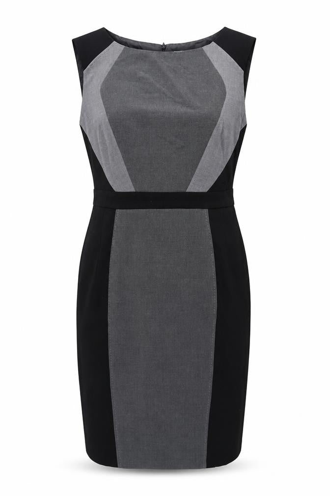 Marks and Spencer Womens Grey Polyester Pencil Dress Size 14 Round Neck Zip