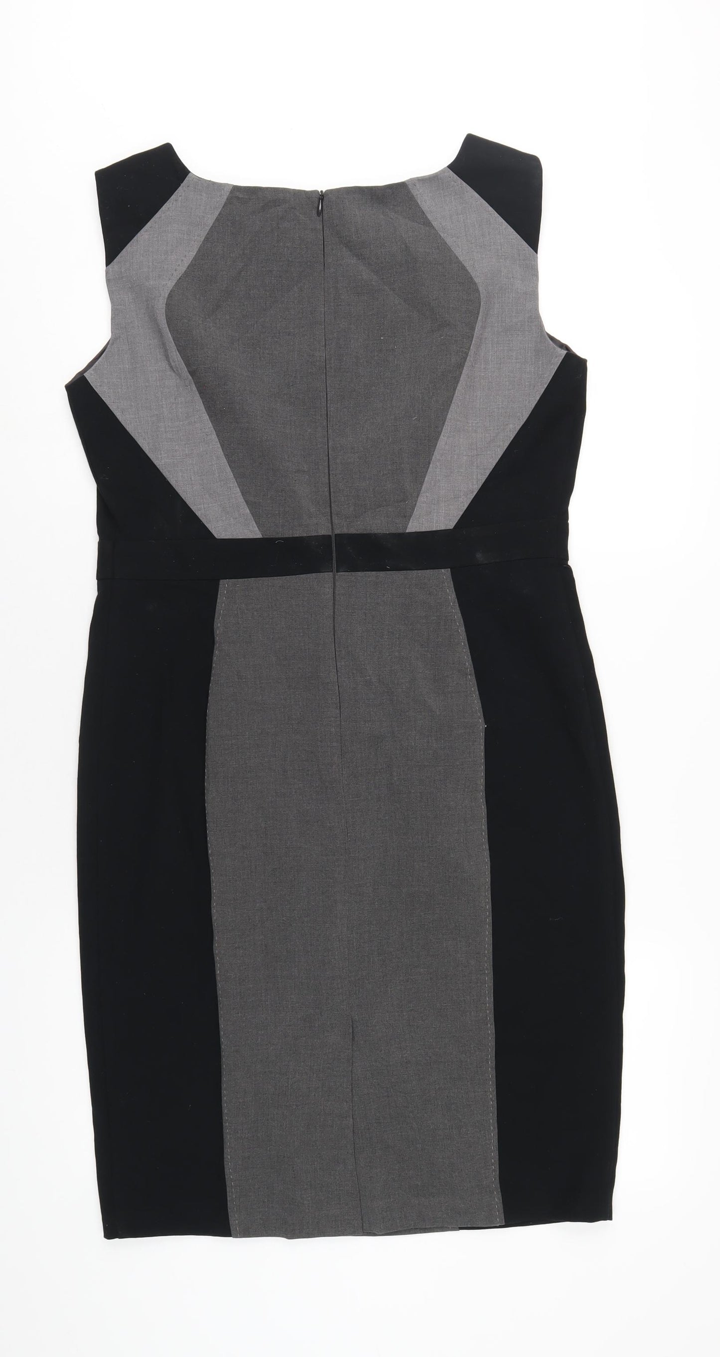Marks and Spencer Womens Grey Polyester Pencil Dress Size 14 Round Neck Zip