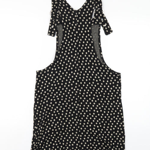 Joe Browns Womens Black Polka Dot Cotton Pinafore/Dungaree Dress Size 12 Square Neck Buckle
