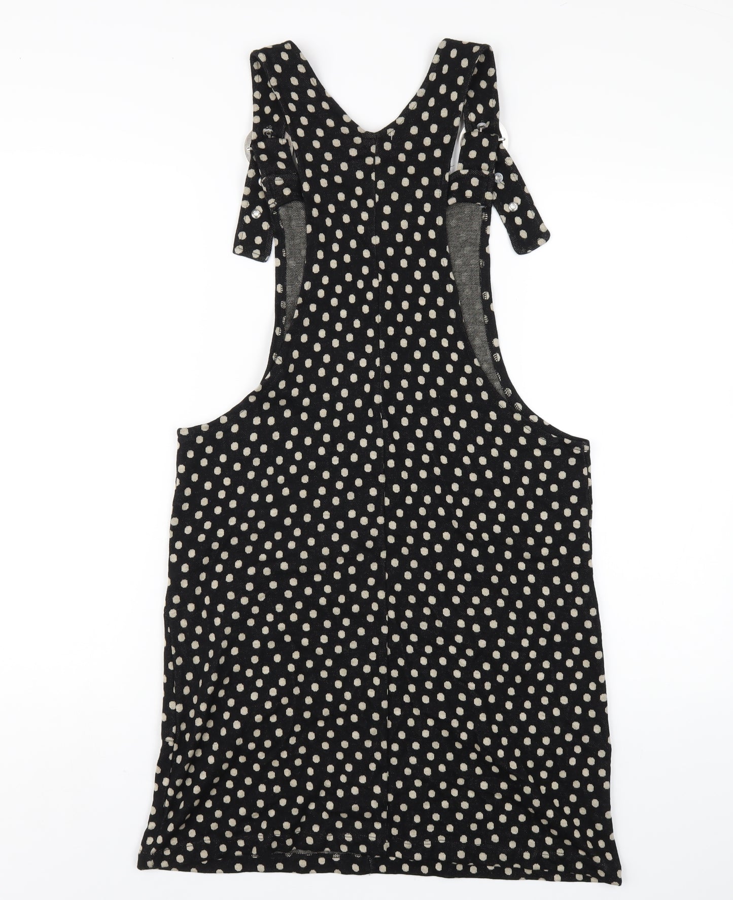 Joe Browns Womens Black Polka Dot Cotton Pinafore/Dungaree Dress Size 12 Square Neck Buckle