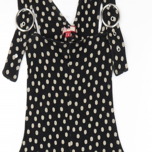 Joe Browns Womens Black Polka Dot Cotton Pinafore/Dungaree Dress Size 12 Square Neck Buckle