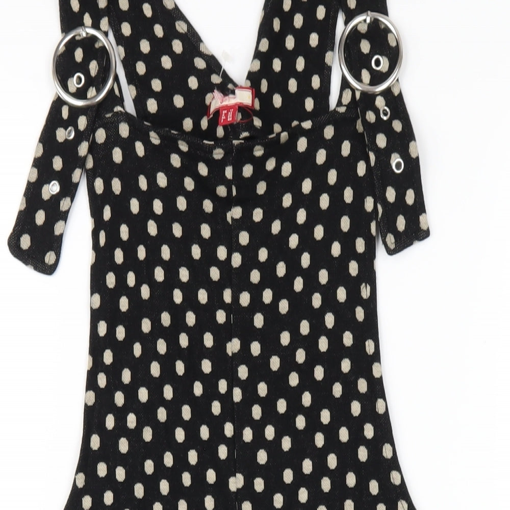 Joe Browns Womens Black Polka Dot Cotton Pinafore/Dungaree Dress Size 12 Square Neck Buckle