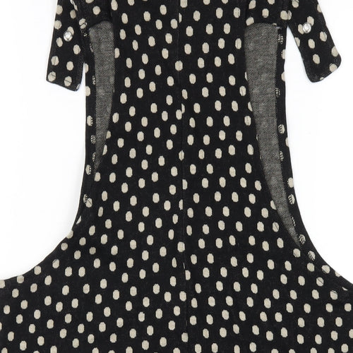 Joe Browns Womens Black Polka Dot Cotton Pinafore/Dungaree Dress Size 12 Square Neck Buckle