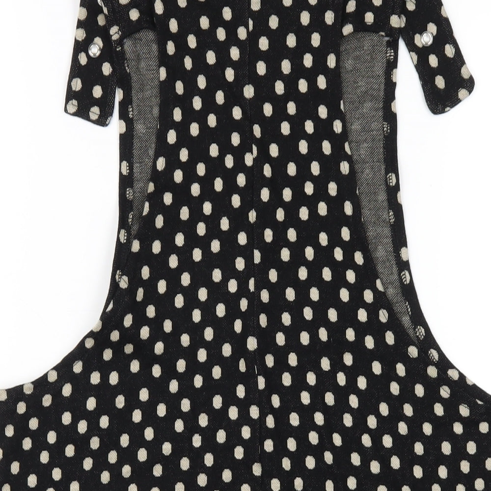 Joe Browns Womens Black Polka Dot Cotton Pinafore/Dungaree Dress Size 12 Square Neck Buckle