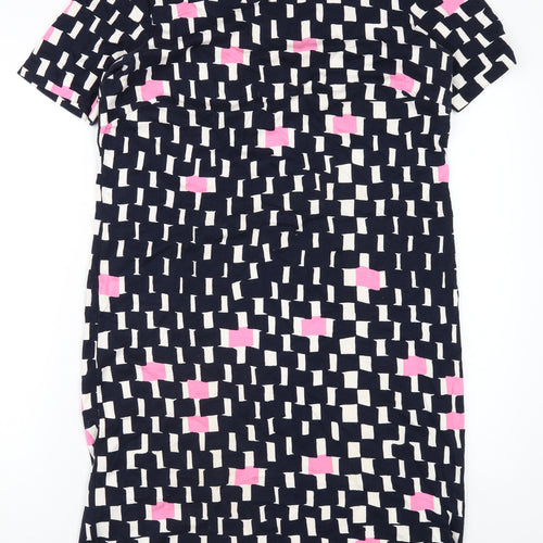 Brandtex Womens Blue Geometric Viscose T-Shirt Dress Size M Round Neck Pullover