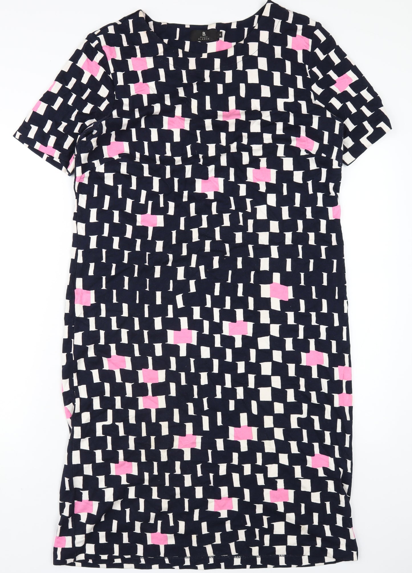 Brandtex Womens Blue Geometric Viscose T-Shirt Dress Size M Round Neck Pullover