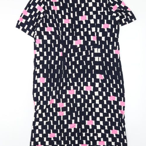 Brandtex Womens Blue Geometric Viscose T-Shirt Dress Size M Round Neck Pullover