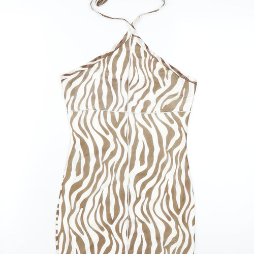 Princess Polly Womens Brown Animal Print Polyester Bodycon Size 12 Halter Pullover