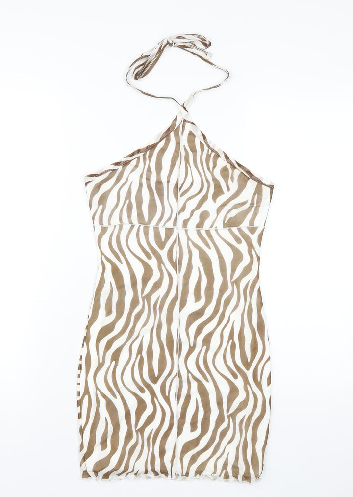 Princess Polly Womens Brown Animal Print Polyester Bodycon Size 12 Halter Pullover