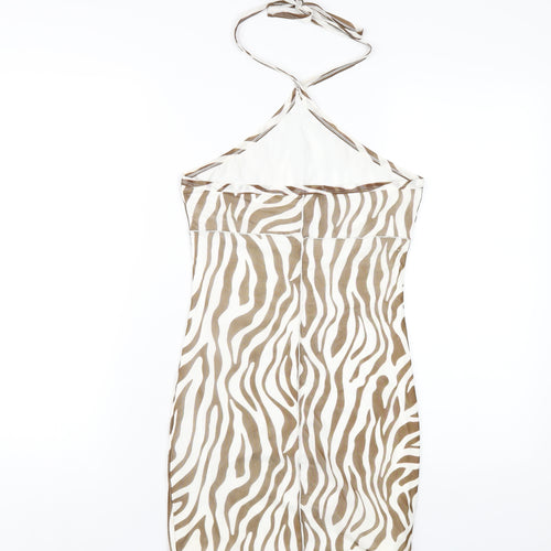 Princess Polly Womens Brown Animal Print Polyester Bodycon Size 12 Halter Pullover