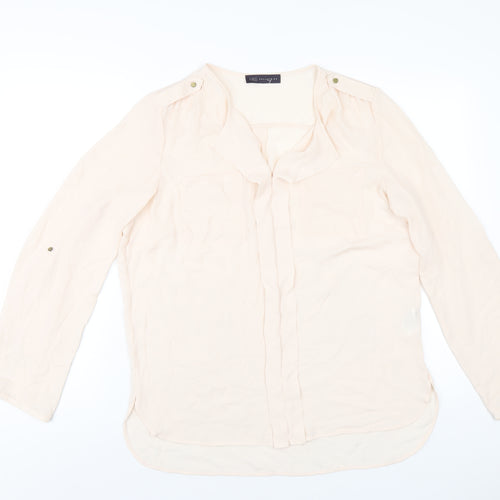 Marks and Spencer Womens Beige Polyester Basic Blouse Size 14 V-Neck