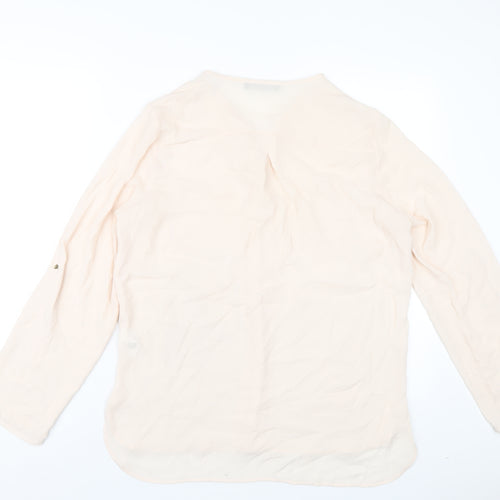 Marks and Spencer Womens Beige Polyester Basic Blouse Size 14 V-Neck