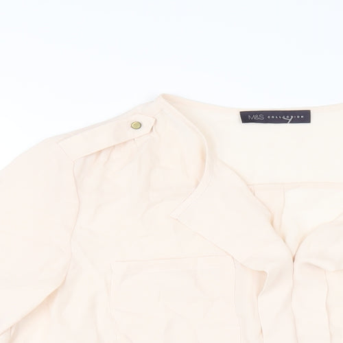 Marks and Spencer Womens Beige Polyester Basic Blouse Size 14 V-Neck