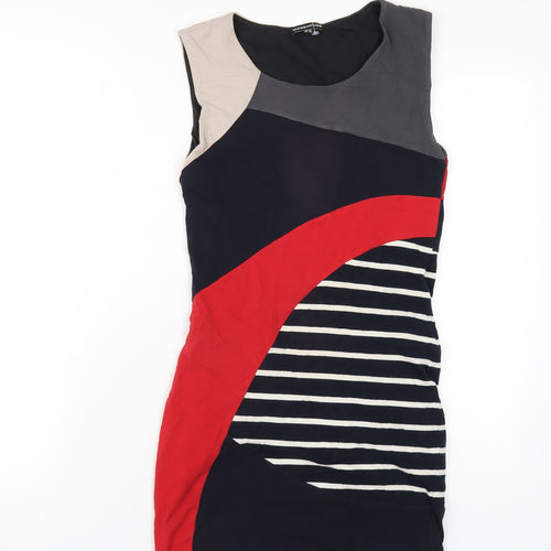 Warehouse Womens Multicoloured Geometric Cotton Bodycon Size 10 Round Neck Pullover