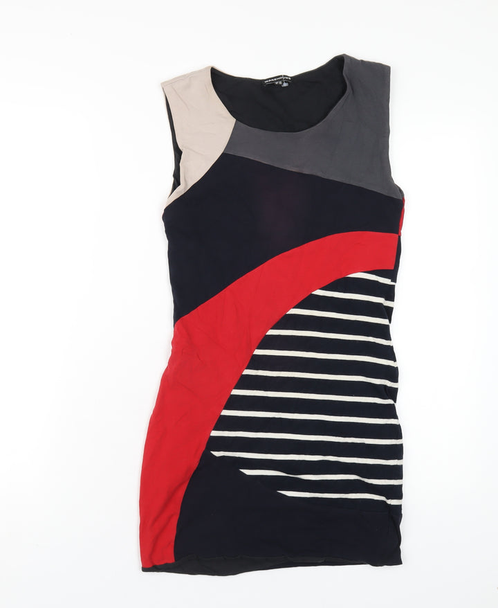 Warehouse Womens Multicoloured Geometric Cotton Bodycon Size 10 Round Neck Pullover