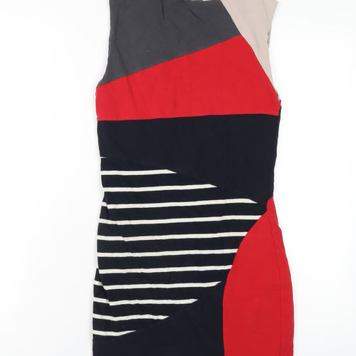 Warehouse Womens Multicoloured Geometric Cotton Bodycon Size 10 Round Neck Pullover