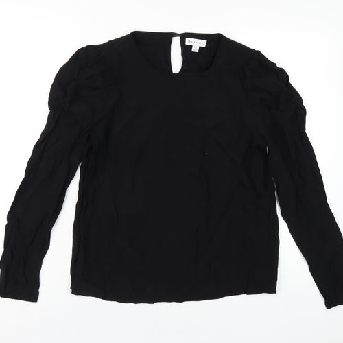 Warehouse Womens Black Viscose Basic T-Shirt Size 14 Round Neck