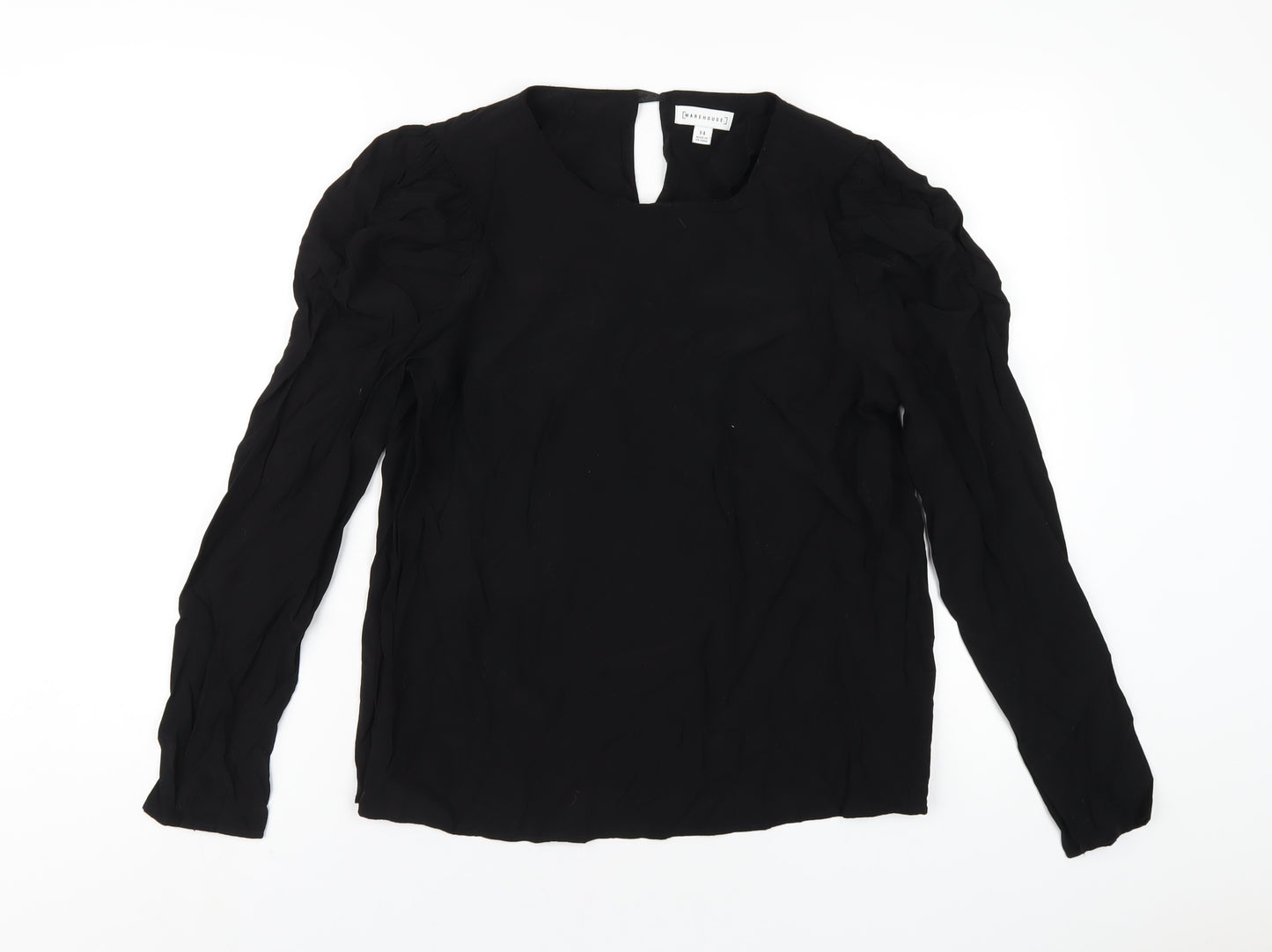 Warehouse Womens Black Viscose Basic T-Shirt Size 14 Round Neck