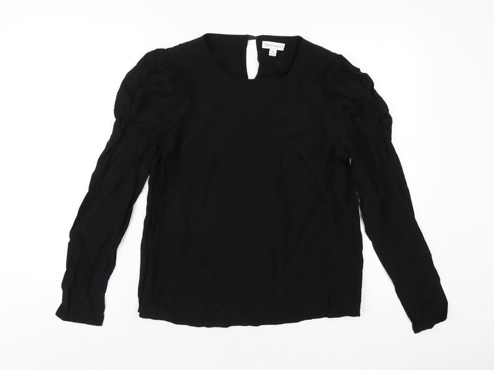 Warehouse Womens Black Viscose Basic T-Shirt Size 14 Round Neck