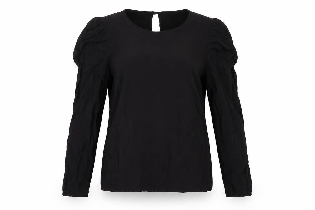 Front view of Warehouse women’s black viscose basic t-shirt, size UK 14, round neck