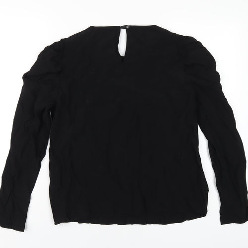 Warehouse Womens Black Viscose Basic T-Shirt Size 14 Round Neck