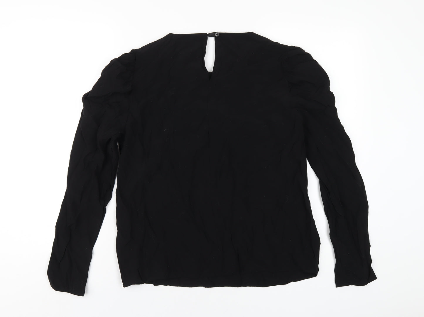 Warehouse Womens Black Viscose Basic T-Shirt Size 14 Round Neck
