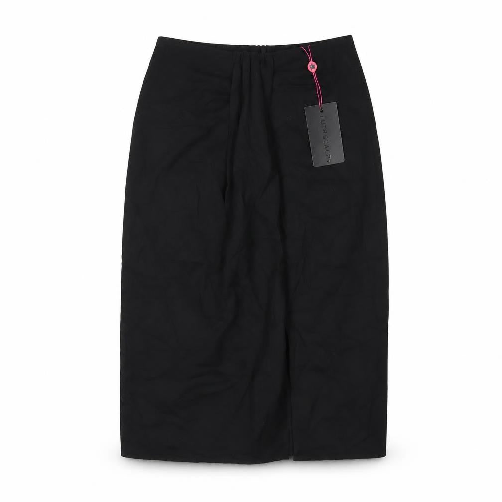 Front view of South Beach women’s black polyester a-line skirt, size UK 10, zip