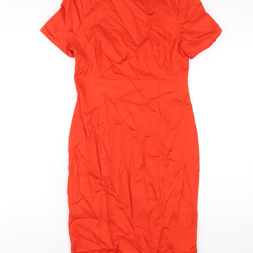 Oasis Womens Red Cotton Bodycon Size 10 Round Neck Zip