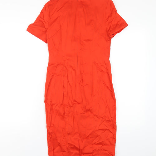 Oasis Womens Red Cotton Bodycon Size 10 Round Neck Zip