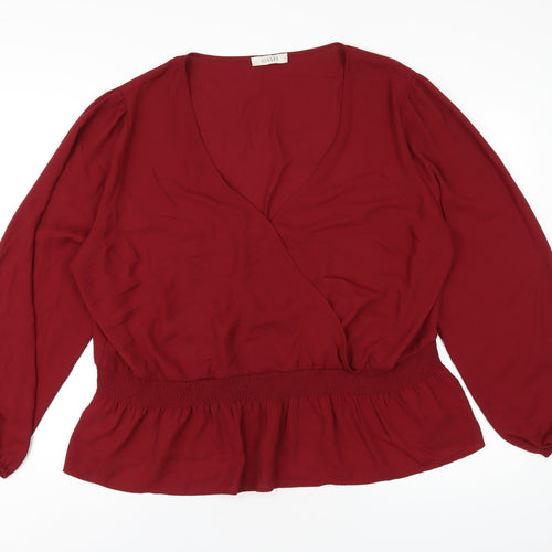 Oasis Womens Red Polyester Basic Blouse Size 24 V-Neck