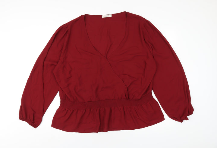 Oasis Womens Red Polyester Basic Blouse Size 24 V-Neck