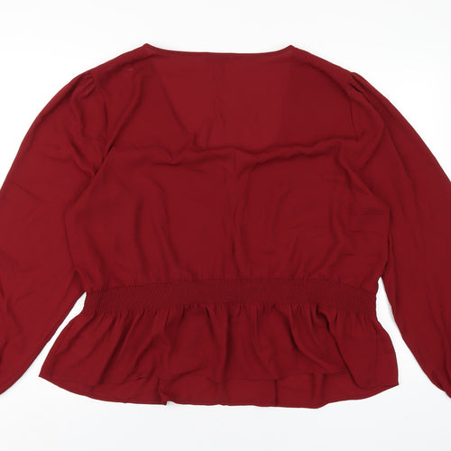 Oasis Womens Red Polyester Basic Blouse Size 24 V-Neck