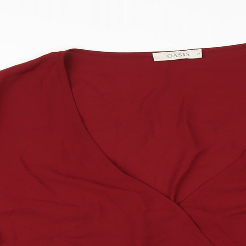 Oasis Womens Red Polyester Basic Blouse Size 24 V-Neck