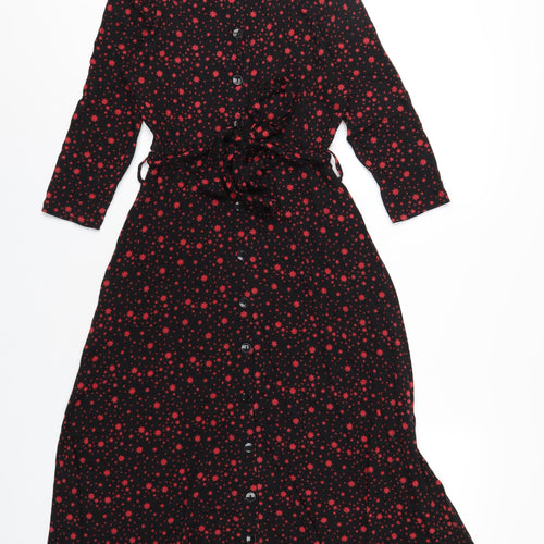 Dorothy Perkins Womens Black Geometric Viscose Shirt Dress Size 8 Collared Button