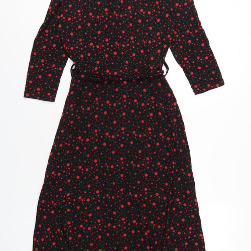 Dorothy Perkins Womens Black Geometric Viscose Shirt Dress Size 8 Collared Button