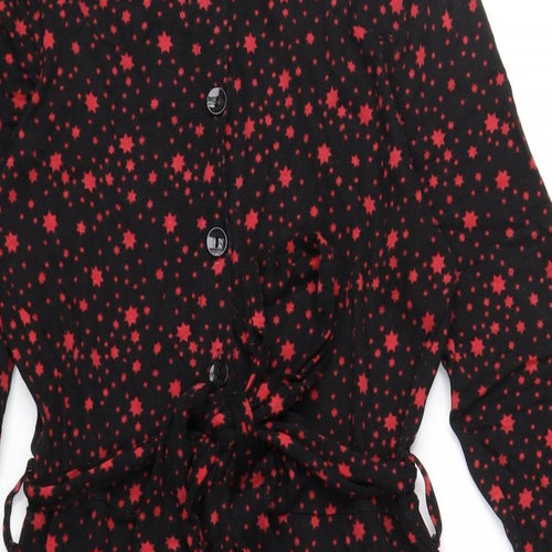 Dorothy Perkins Womens Black Geometric Viscose Shirt Dress Size 8 Collared Button