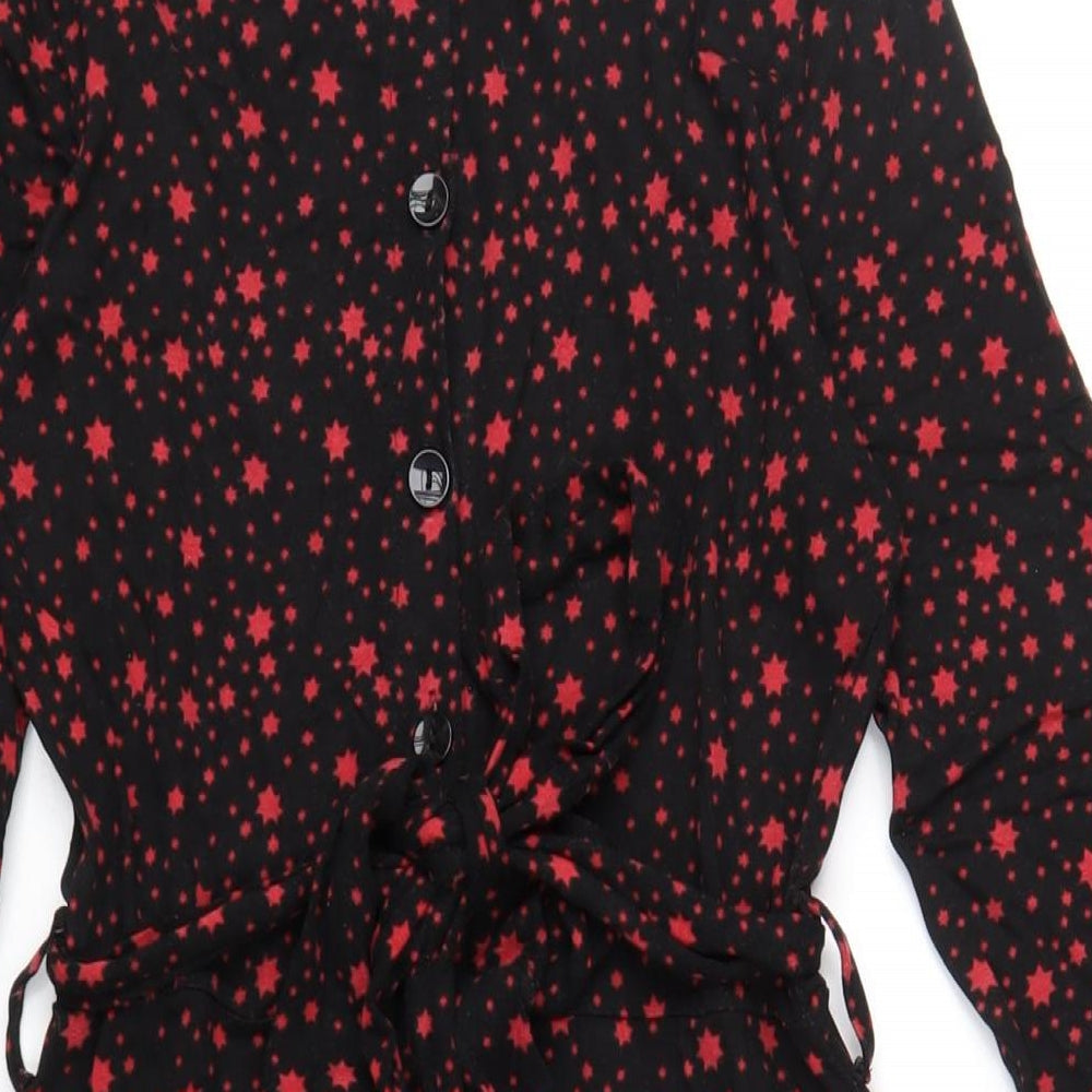Dorothy Perkins Womens Black Geometric Viscose Shirt Dress Size 8 Collared Button