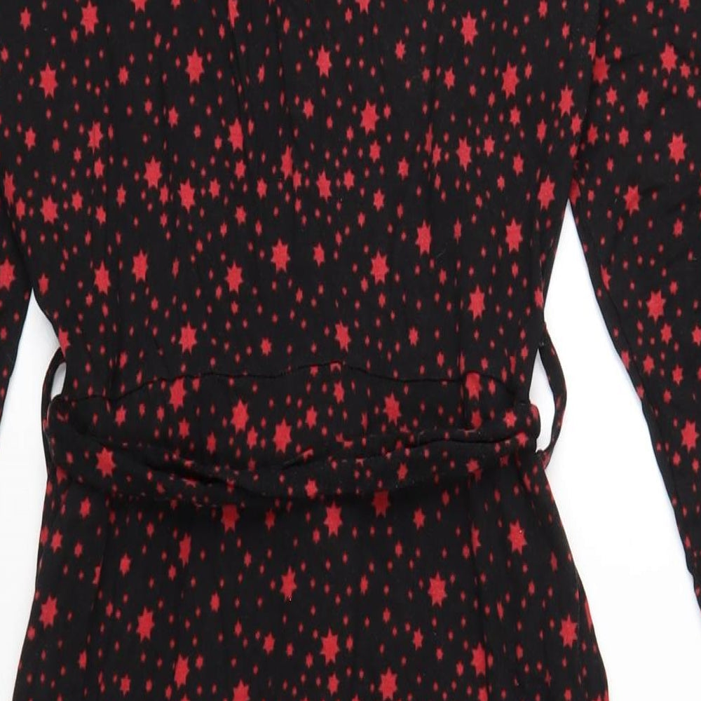 Dorothy Perkins Womens Black Geometric Viscose Shirt Dress Size 8 Collared Button